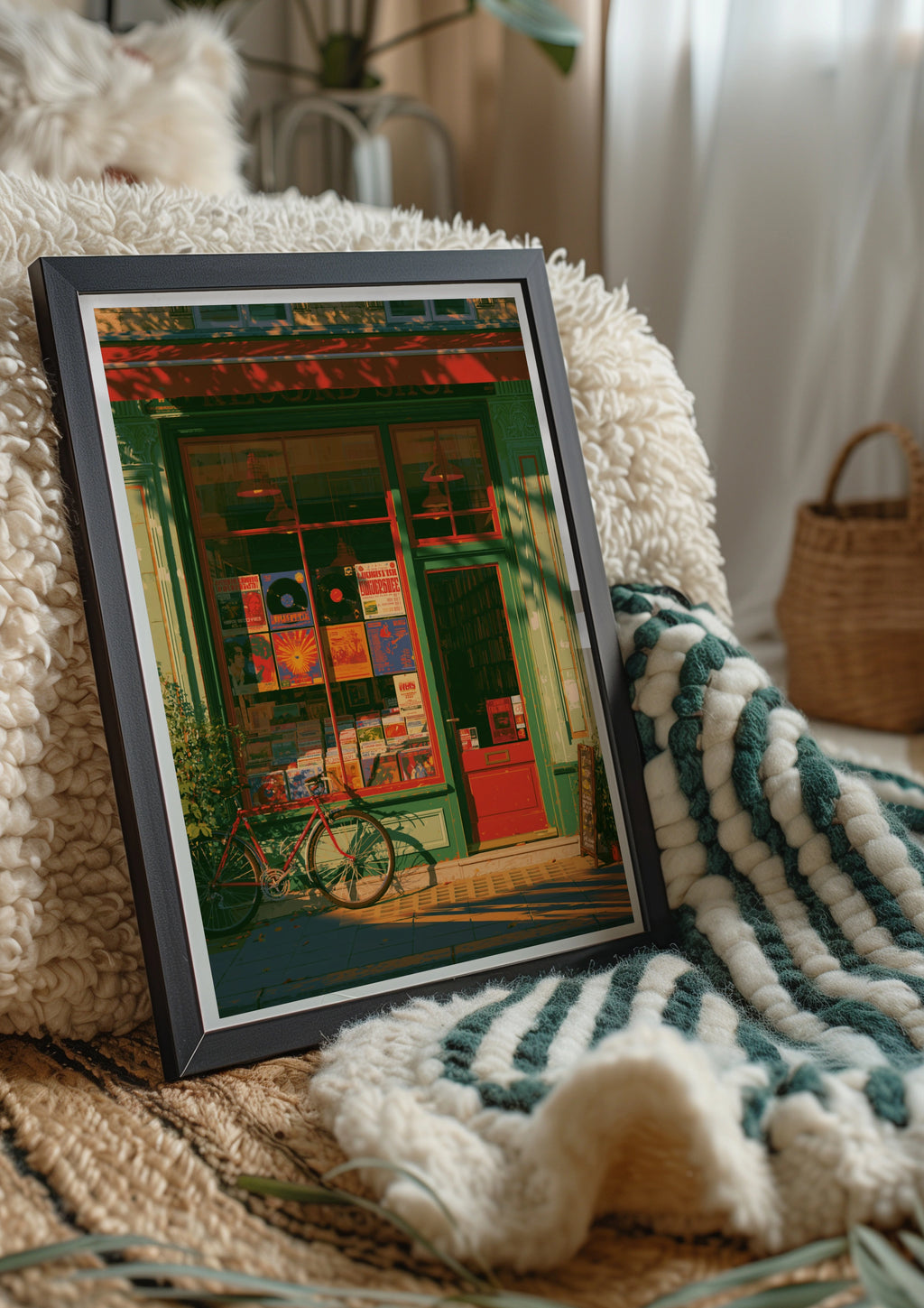 Record Store Poster, Vinyl Shop Street Scene, Retro Music Wall Art