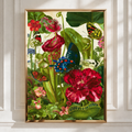 Carnivorous Plants Butterflies Botanical Poster, Vintage Nature Wall Art Print