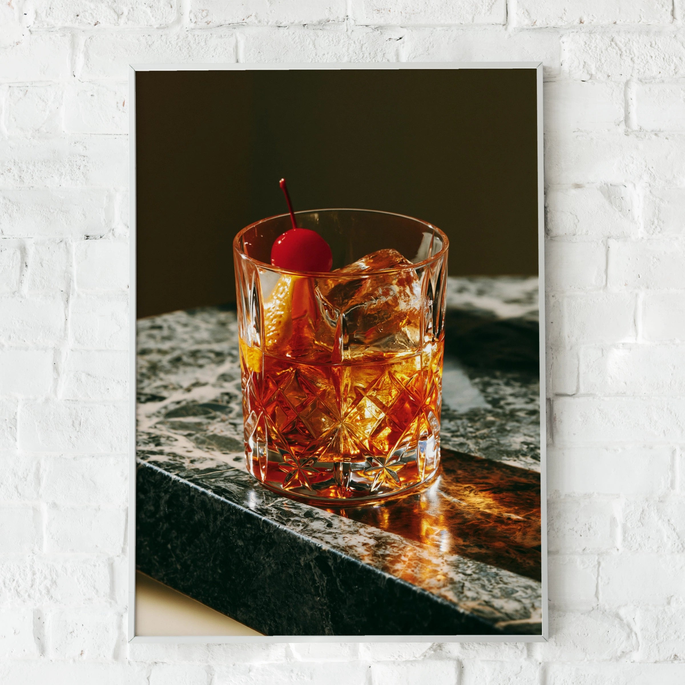 Old Fashioned Cocktail Poster, Whisky Bar Wall Art, Marble, Moody Print