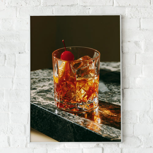 Old Fashioned Cocktail Poster, Whisky Bar Wall Art, Marble, Moody Print