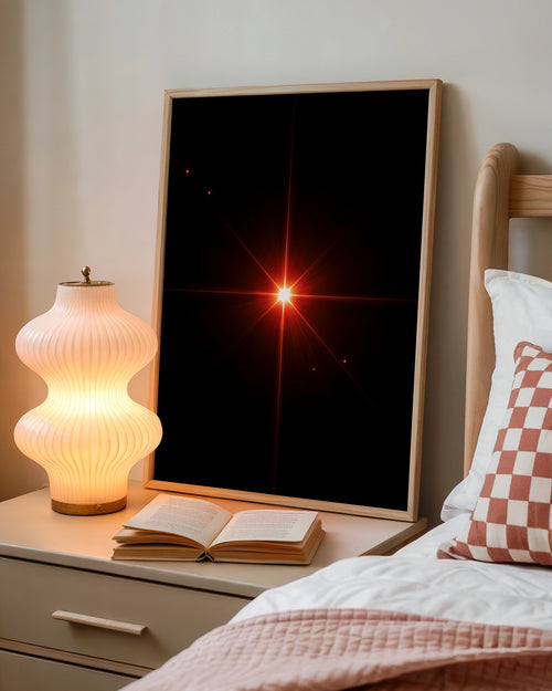Red Star Burst Wall Art Poster, Dark Space Glow Print, Minimalist Cosmic