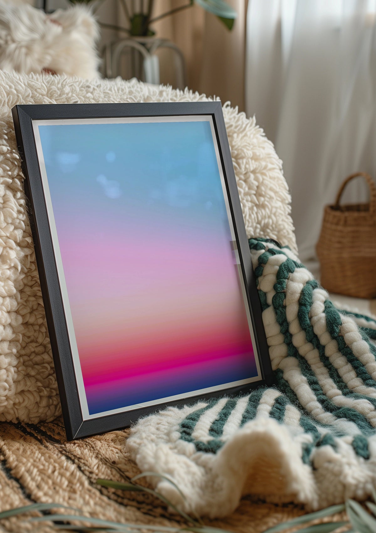 Sunset Gradient Sky Poster, Pink Blue Ombre Abstract Wall Art Print