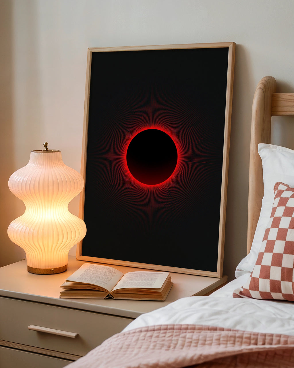 Solar Eclipse Poster, Red Black Minimalist Wall Art, Space Print