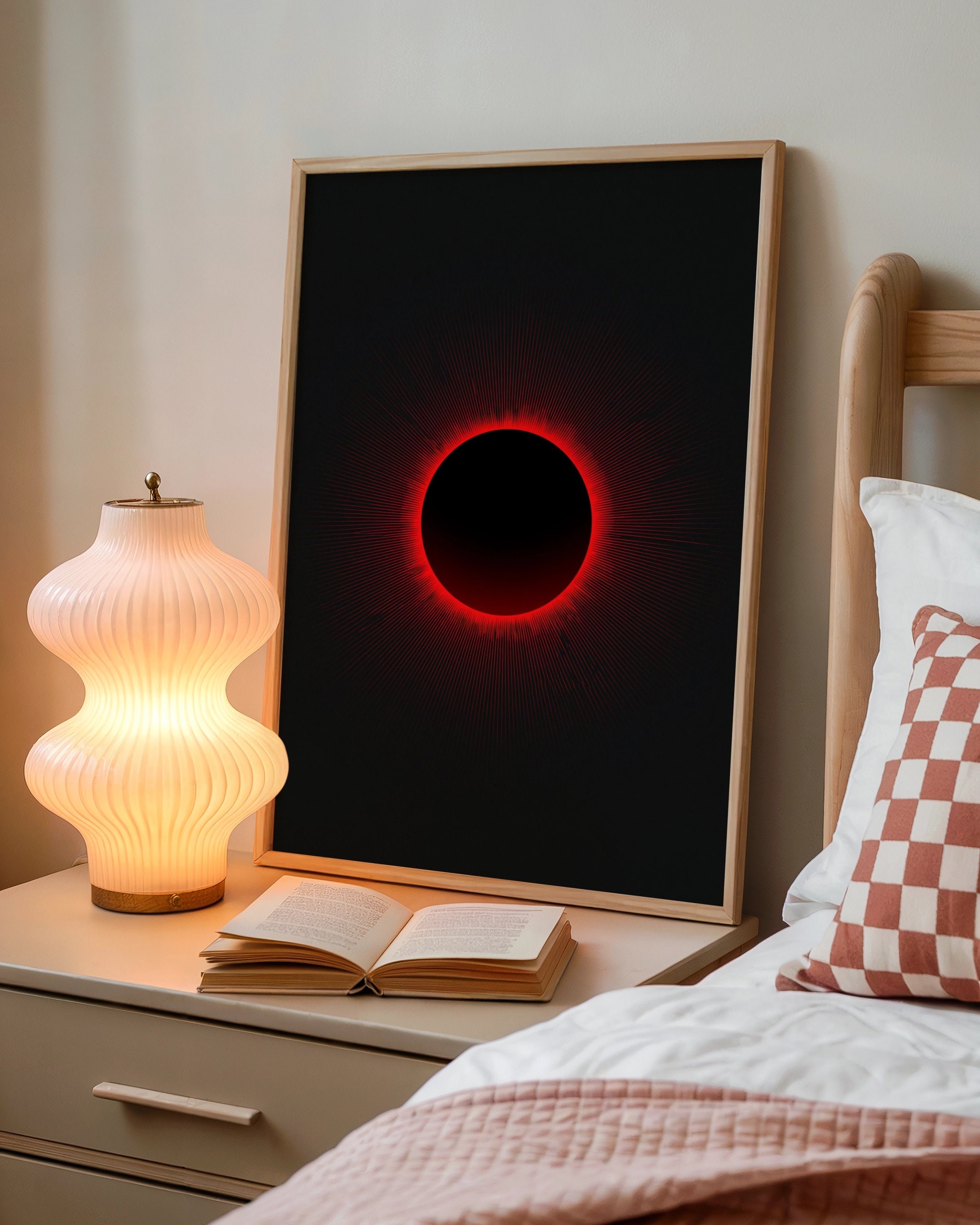 Solar Eclipse Poster, Red Black Minimalist Wall Art, Space Print