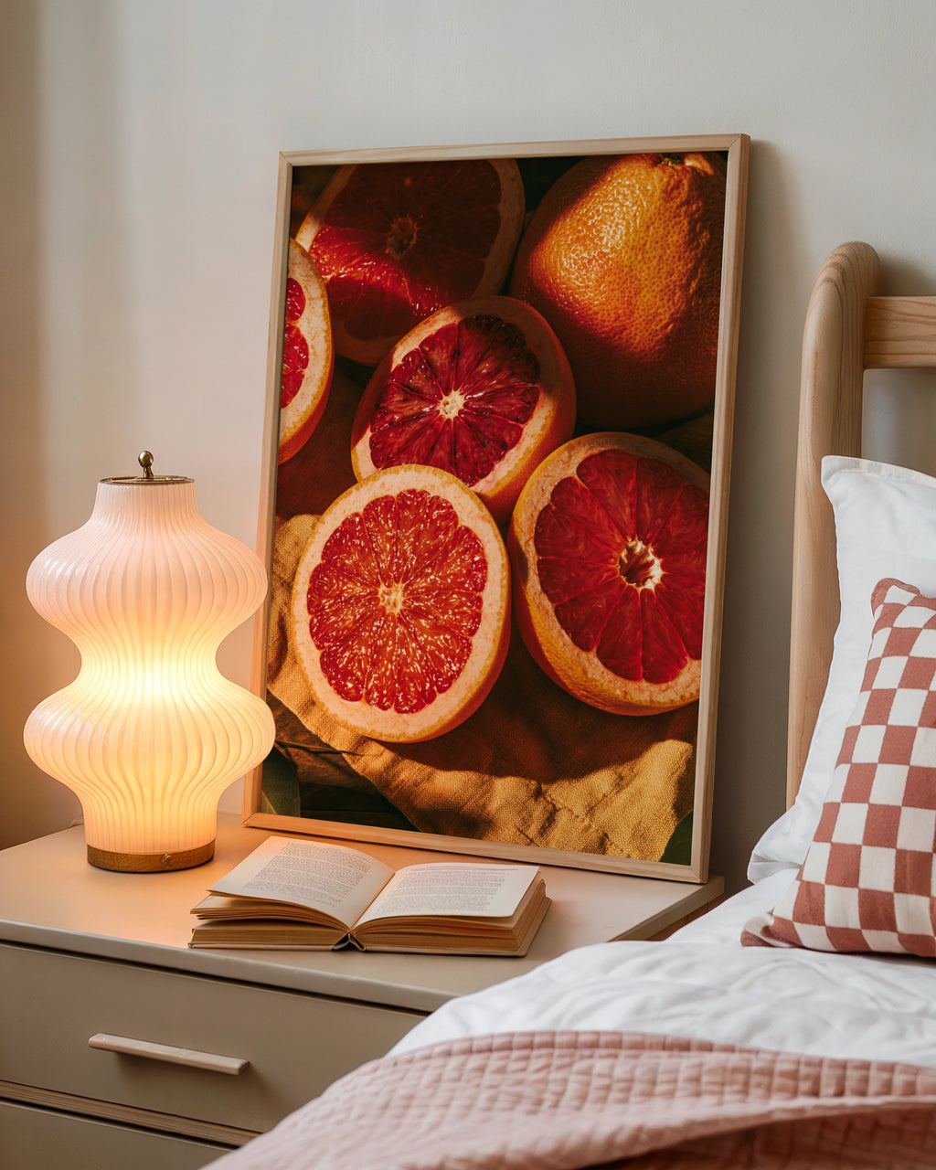 Blood Orange Close Up Fruit Poster, Red Citrus Wall Art Print