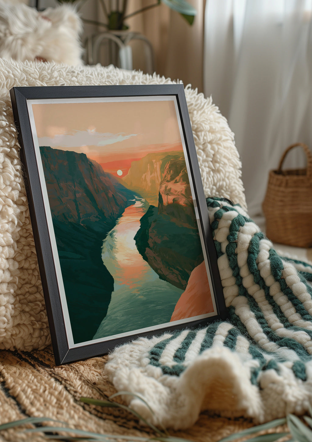 Canyon Sunset River Poster, Boho Landscape Wall Art, Terracotta Print