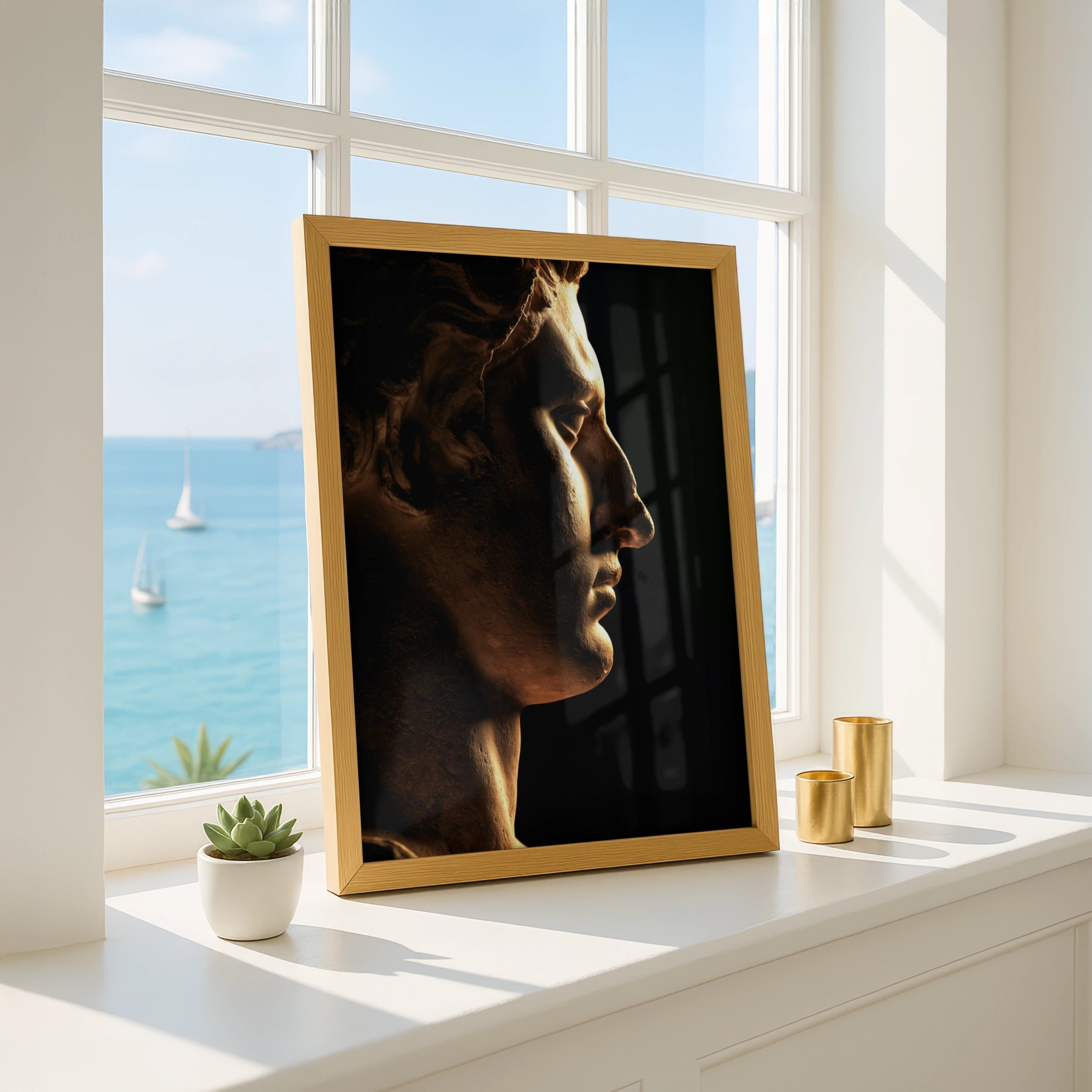 Roman Statue Side Profile Poster, Ancient Sculpture Art Print, Dark Moody