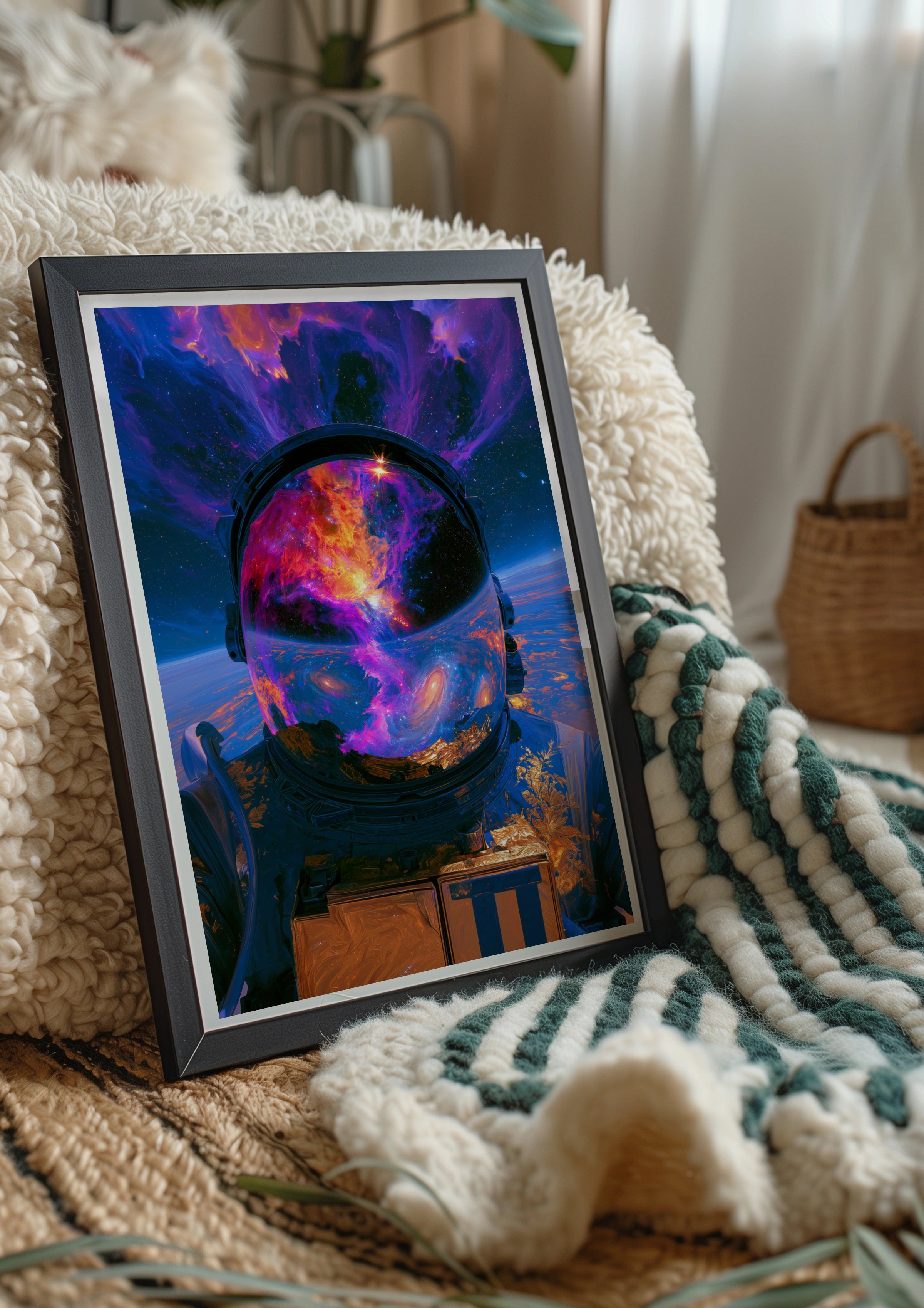 Astronaut Nebula Helmet Poster, Abstract Space Galaxy Wall Art Print