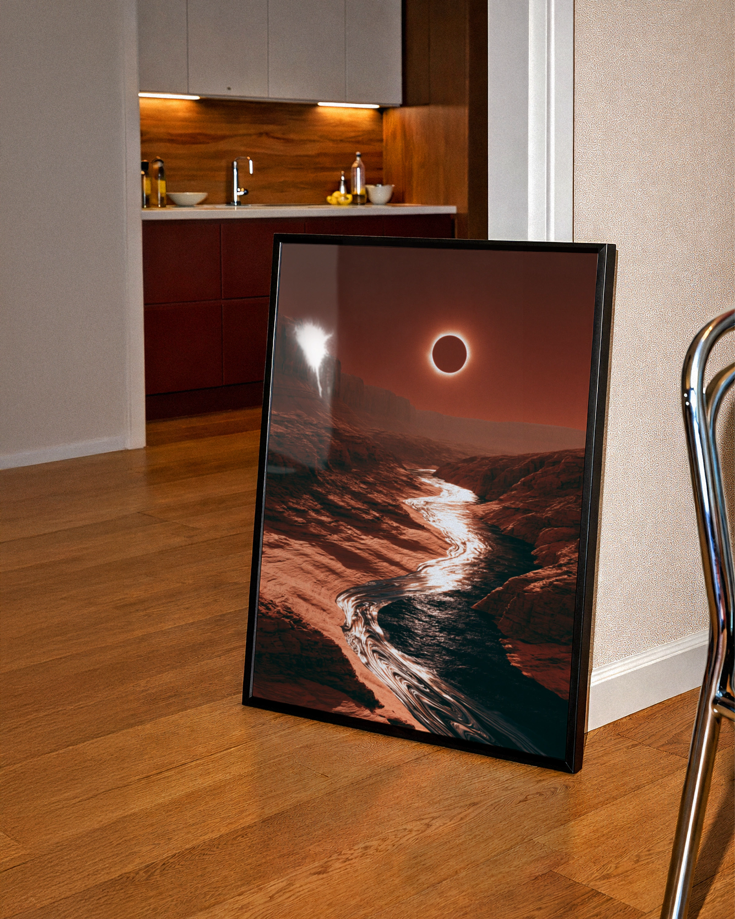 Canyon Eclipse Poster, Solar Eclipse Wall Art, Red Desert Print, Sci-Fi Landscape