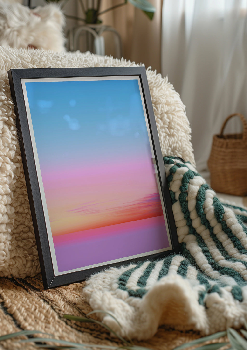 Sunset Gradient Sky Poster, Pink Blue Orange Ombre Wall Art, Minimalist Print