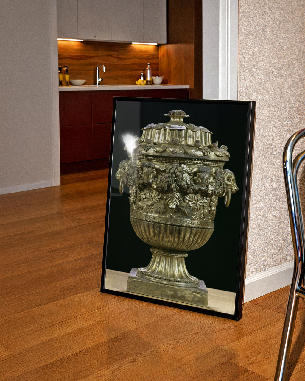 Bronze Urn Vase Poster, Classical Antiquity Art Print, Gold Neoclassical Style