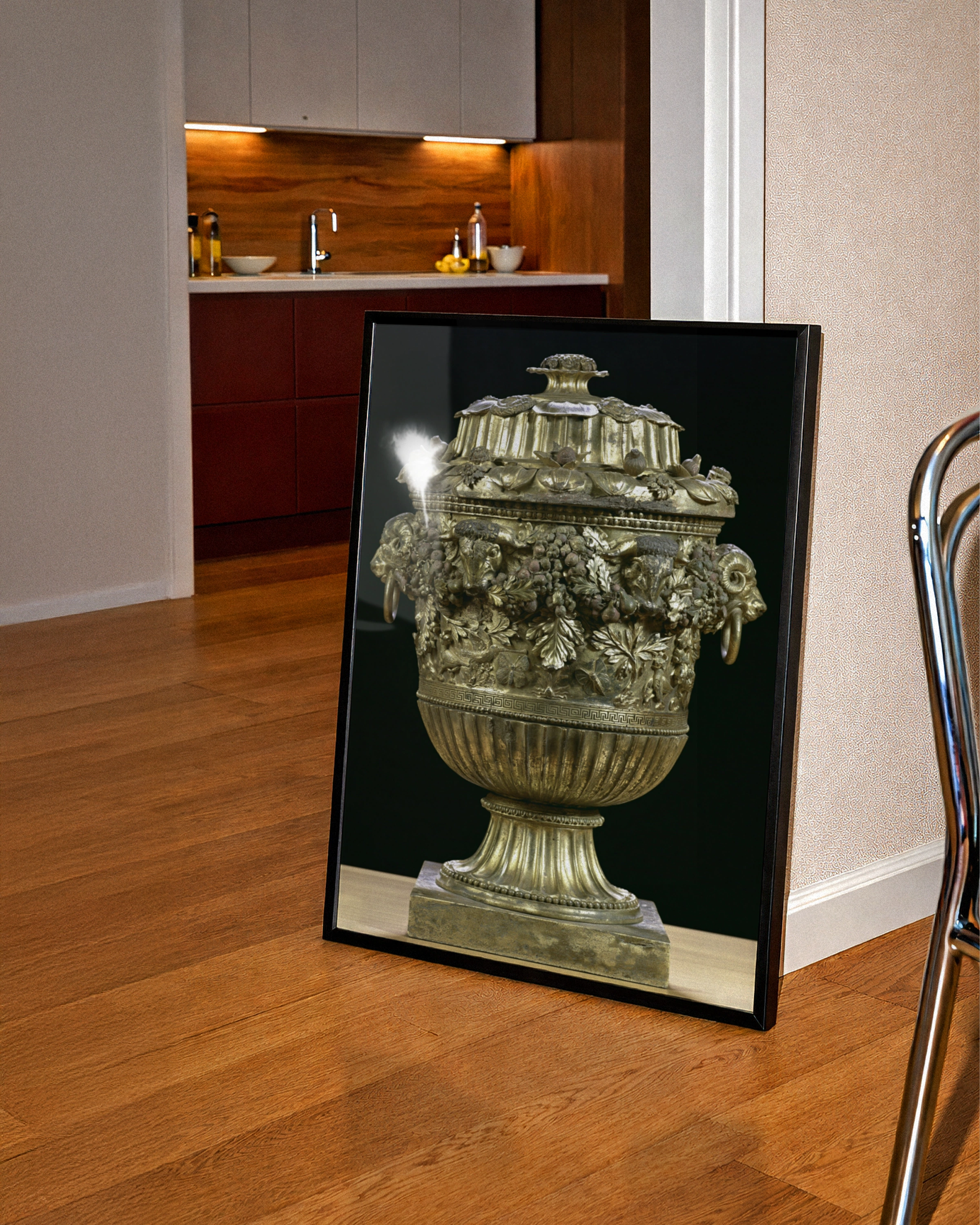 Bronze Urn Vase Poster, Classical Antiquity Art Print, Gold Neoclassical Style