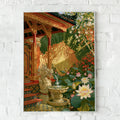 Balinese Temple Courtyard Poster, Garuda Fountain Lotus Garden, Tropical Wall Art