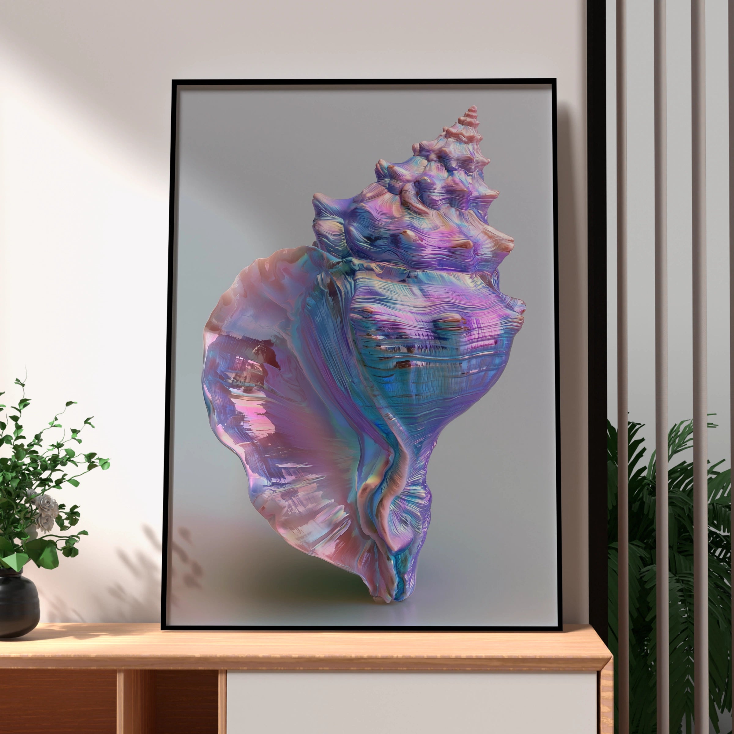Iridescent Shell Poster, Conch Wall Art, Pastel Ocean Print, Modern Coastal