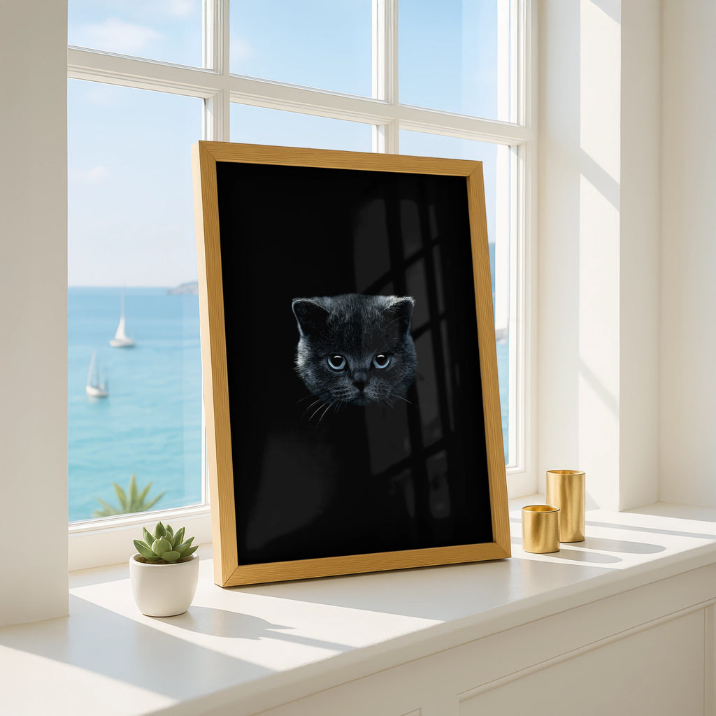 Black Kitten Blue Eyes Poster, Dark Moody Cat Wall Art Print