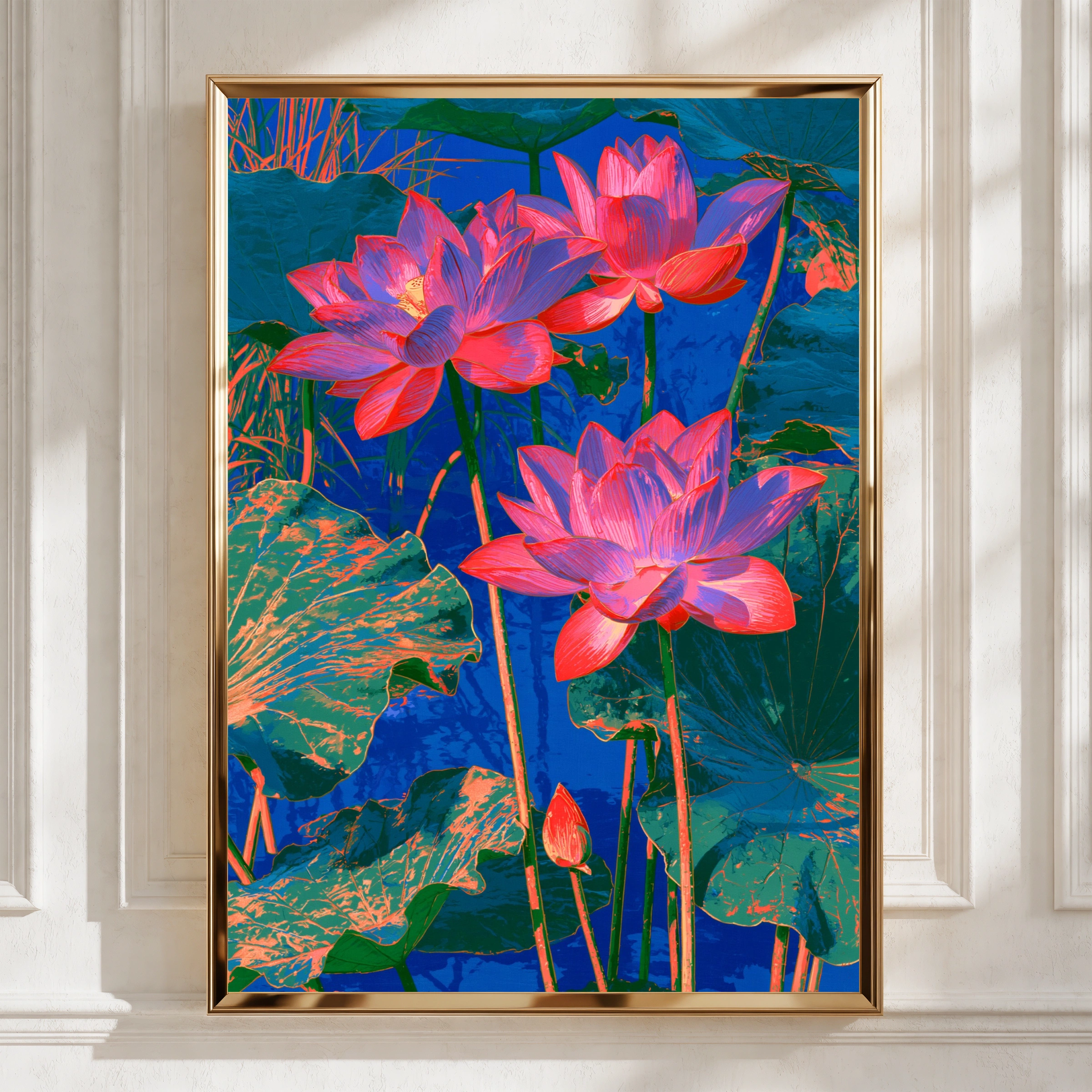 Pink Lotus Flower Water Poster, Bold Botanical Art Print, Vibrant Floral Wall Art