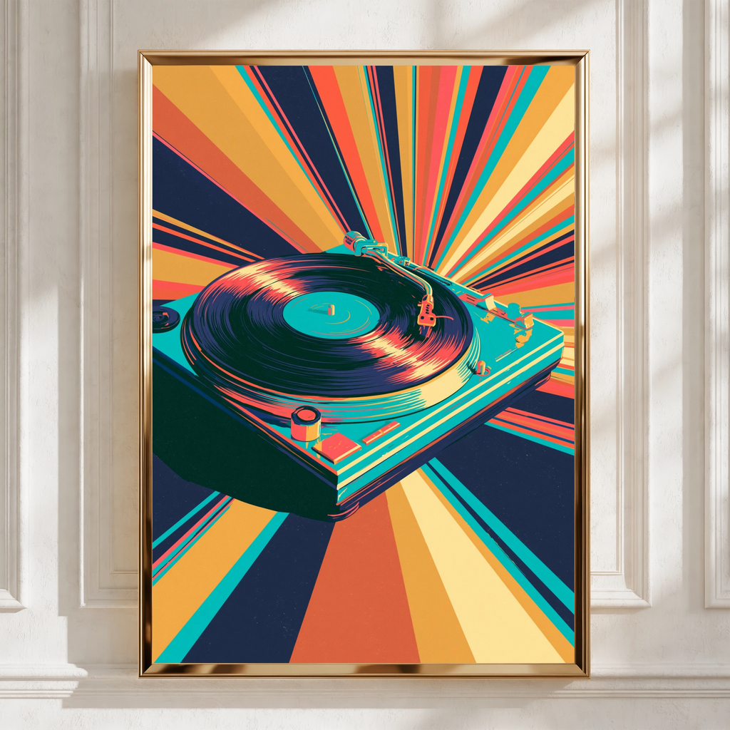 Record Player Poster, Vinyl Turntable Wall Art, Retro Pop Art Print