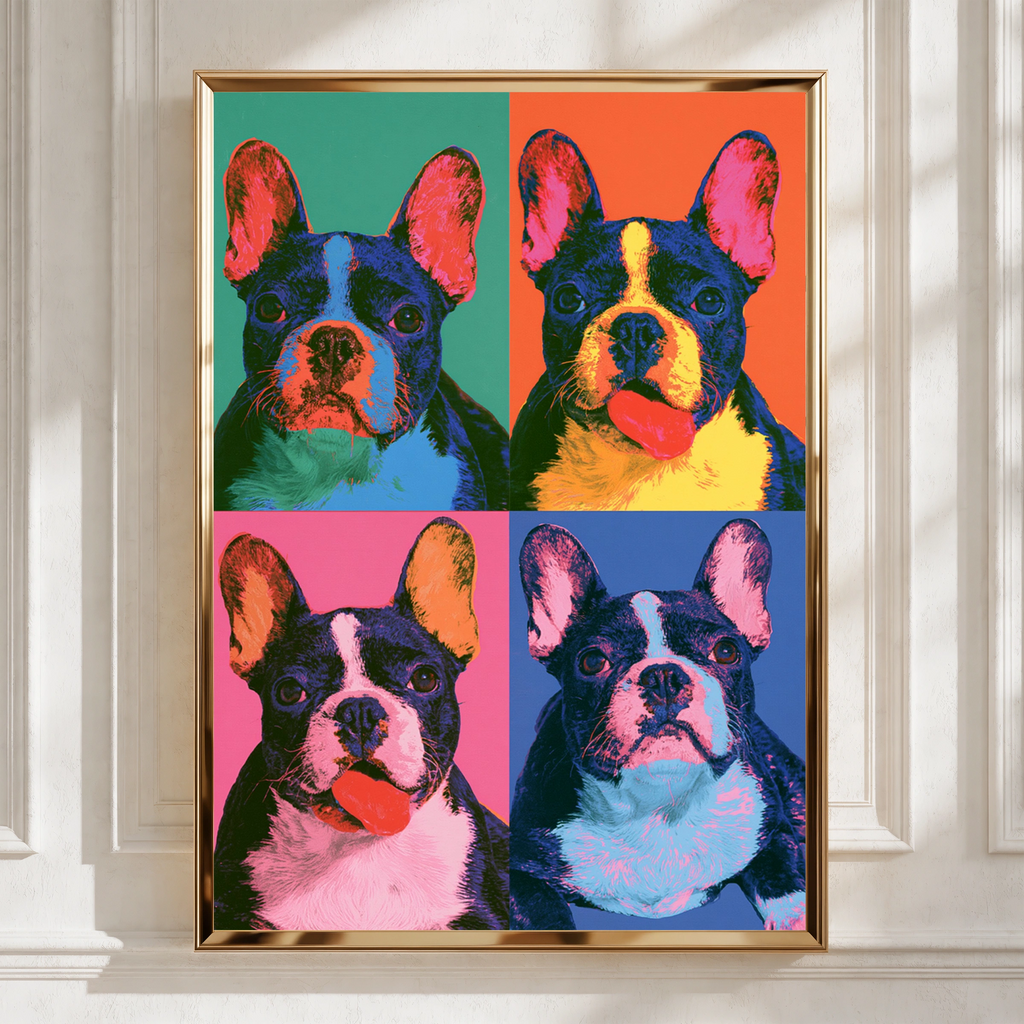 French Bulldog Pop Art Poster, Frenchie Wall Art, Bold Colourful Print