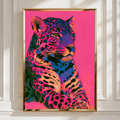 Neon Jaguar Wall Art Poster, Pink Pop Art Big Cat Print, Bold Colourful