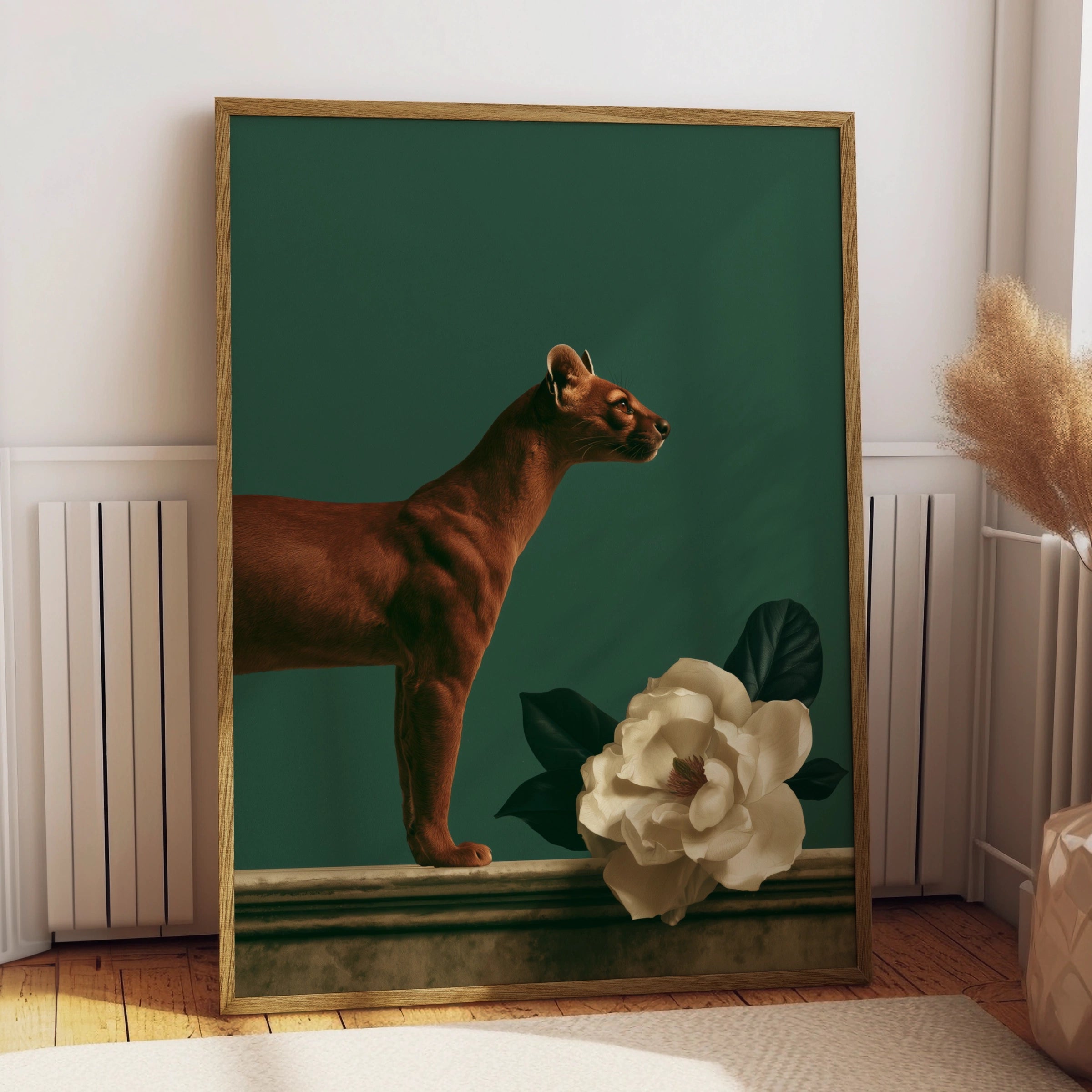 Fossa & Magnolia Poster, Dark Green Animal Wall Art, Botanical Print