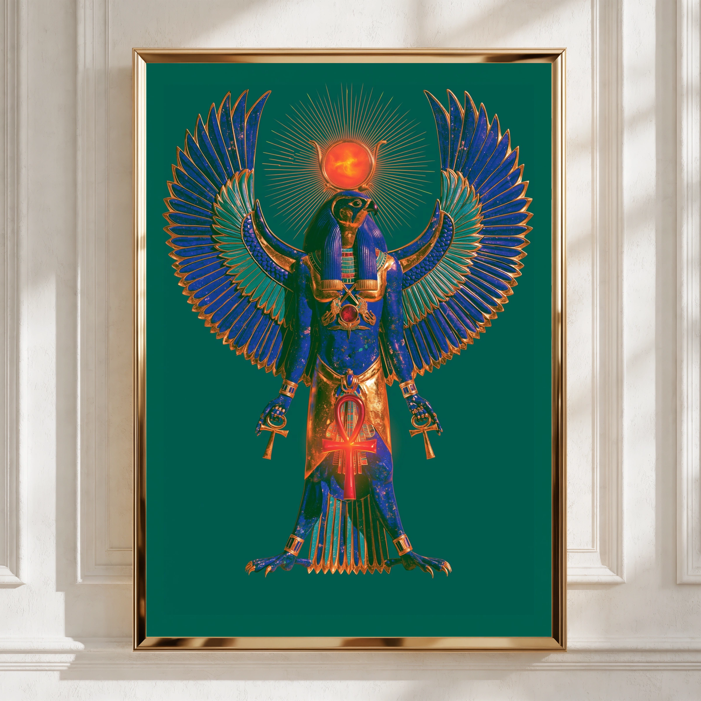 Horus Egyptian God Poster, Full Figure Falcon Deity, Ancient Egypt Wall Art