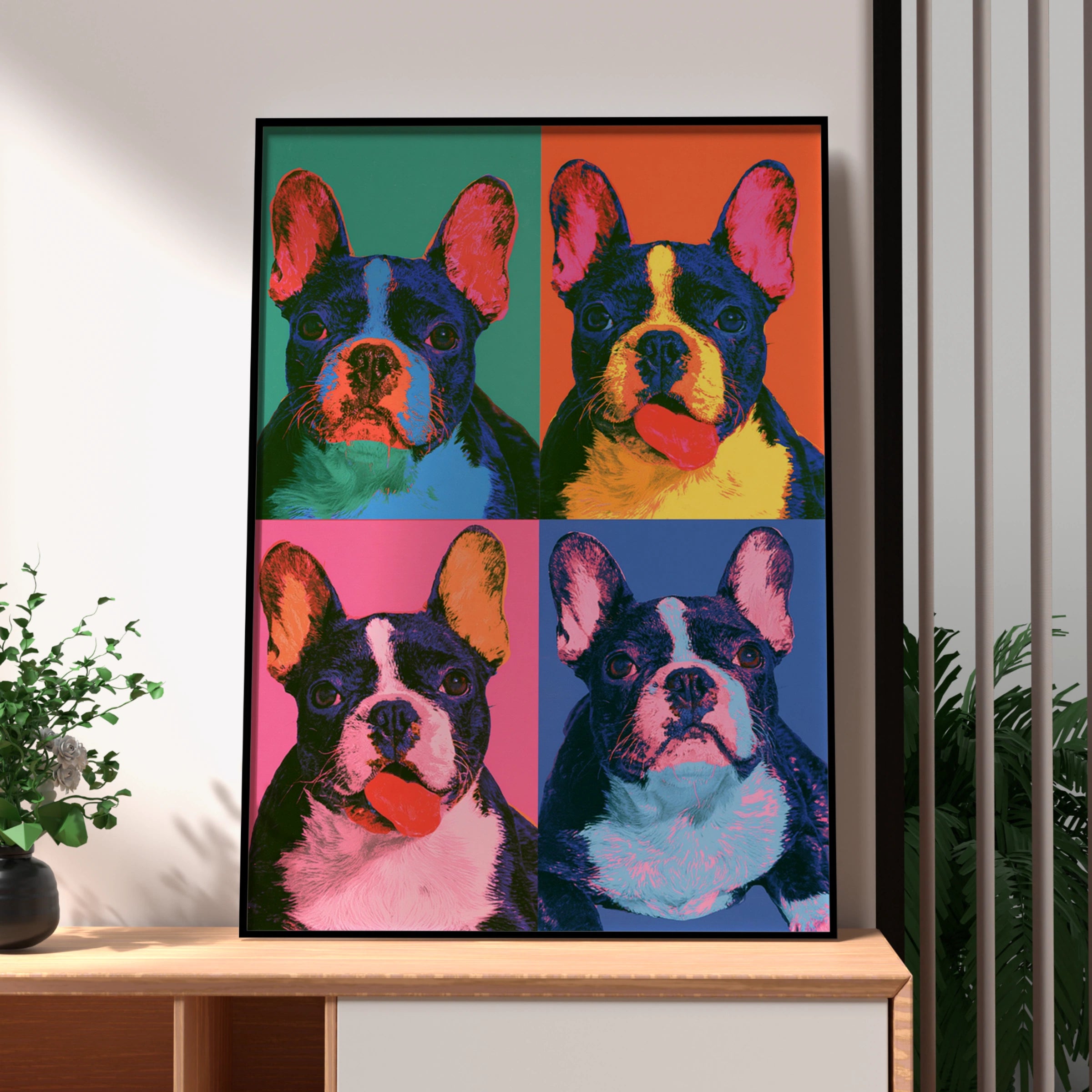 French Bulldog Pop Art Poster, Frenchie Wall Art, Bold Colourful Print