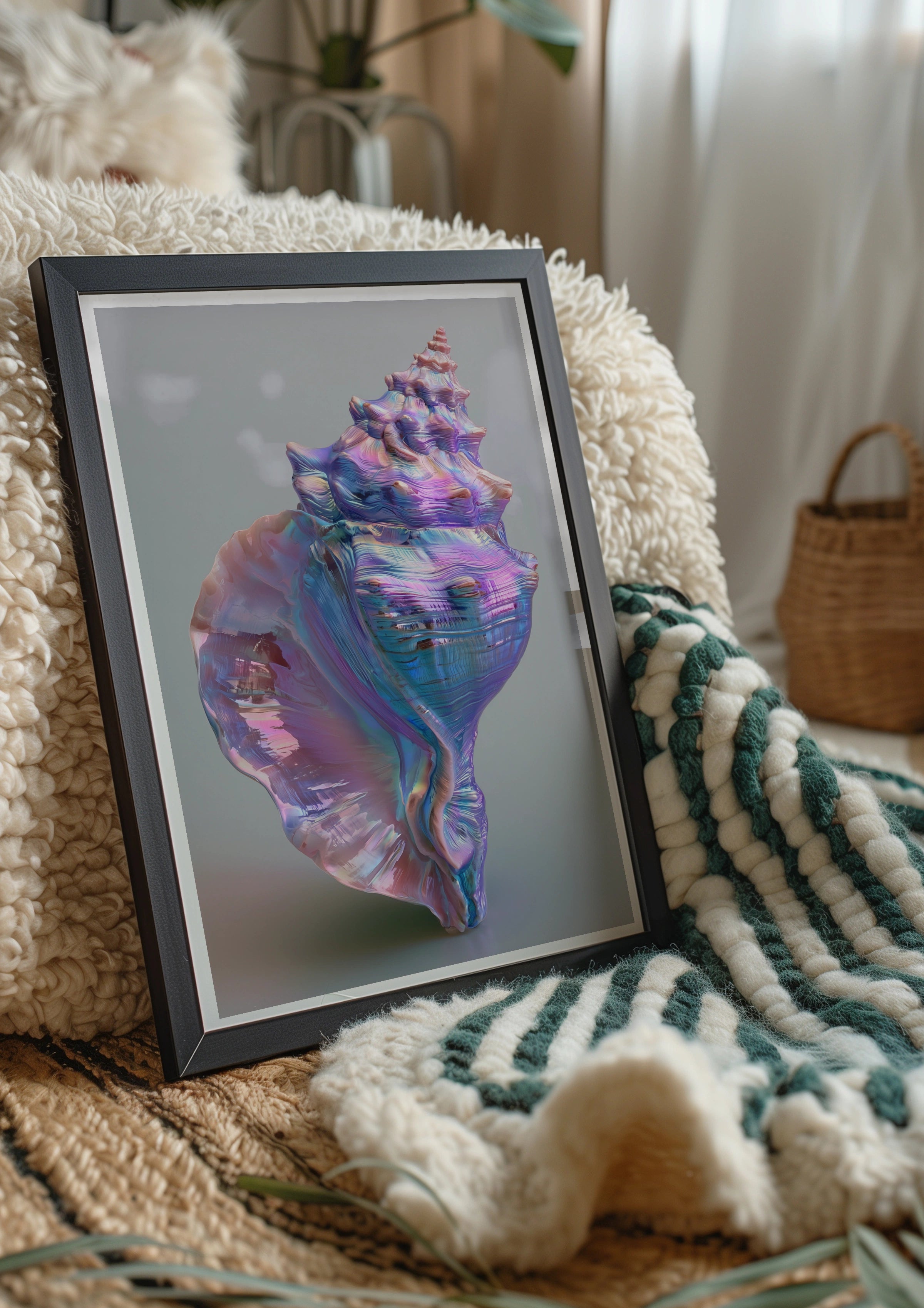 Iridescent Shell Poster, Conch Wall Art, Pastel Ocean Print, Modern Coastal