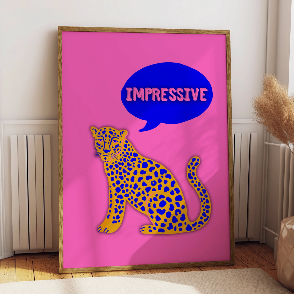 Impressive Leopard Wall Art Poster, Bold Pink Pop Art Print, Funky Animal