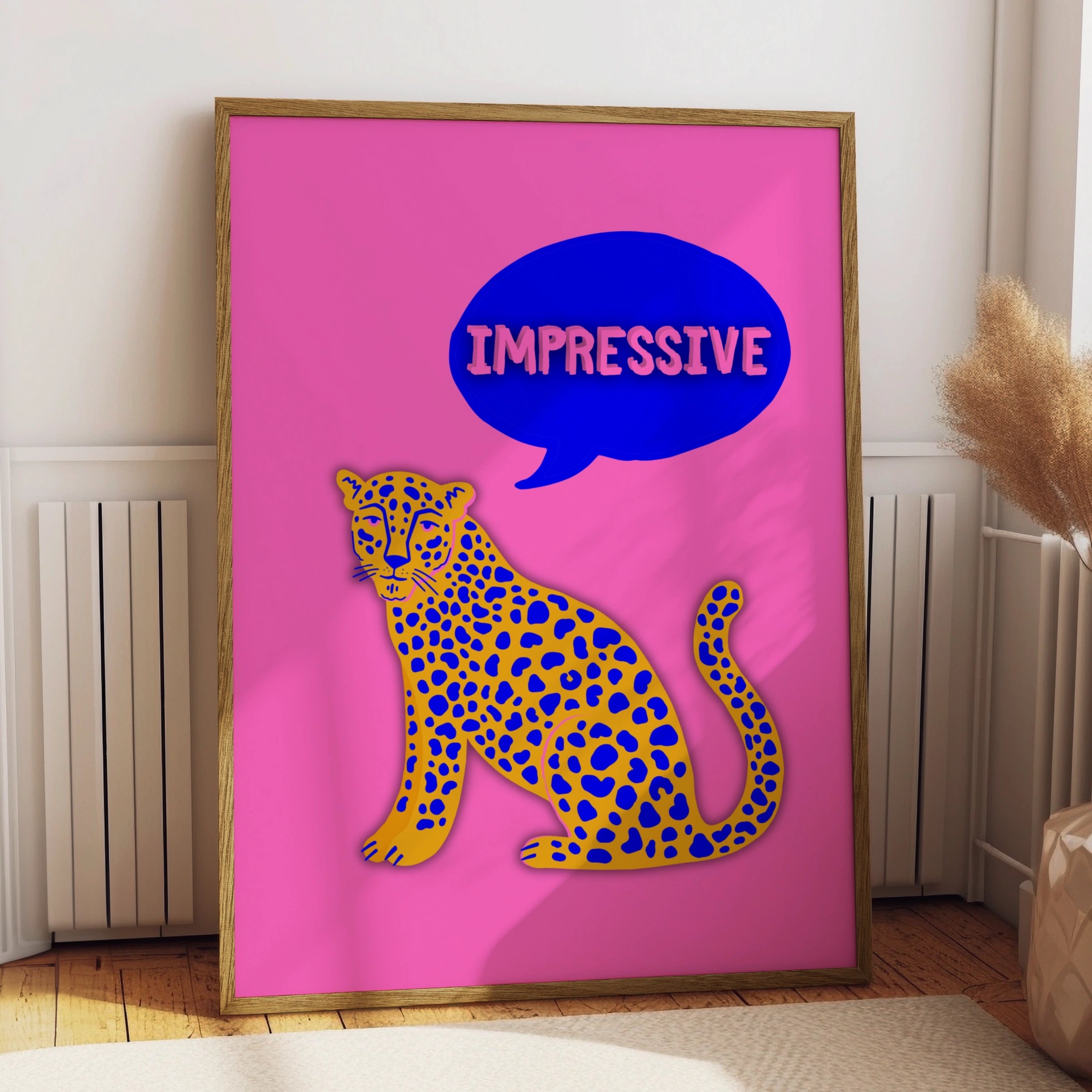 Impressive Leopard Wall Art Poster, Bold Pink Pop Art Print, Funky Animal
