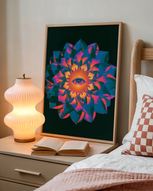 All Seeing Eye Spiritual Mandala Poster, Psychedelic Floral Wall Art