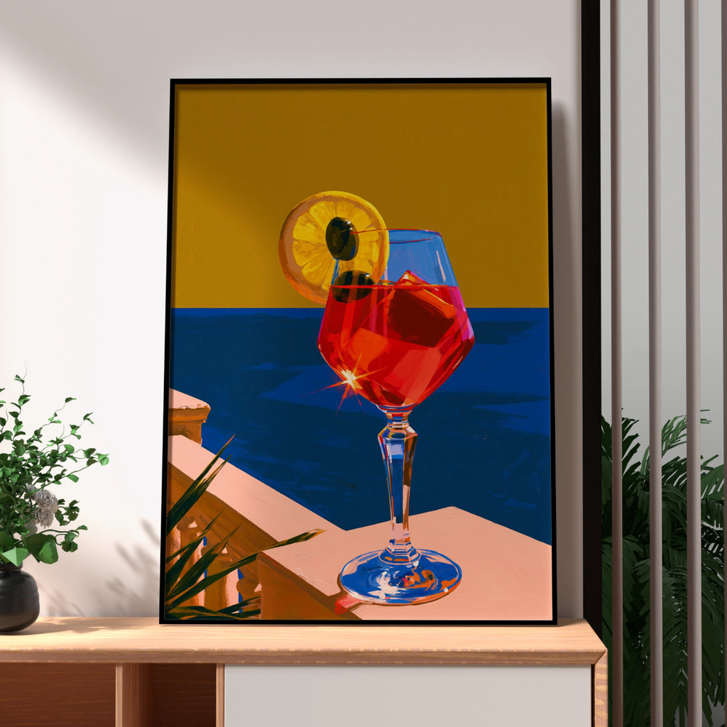 Red Sea Cocktail Poster, Mediterranean Drink Art Print, Bold Colourful Style