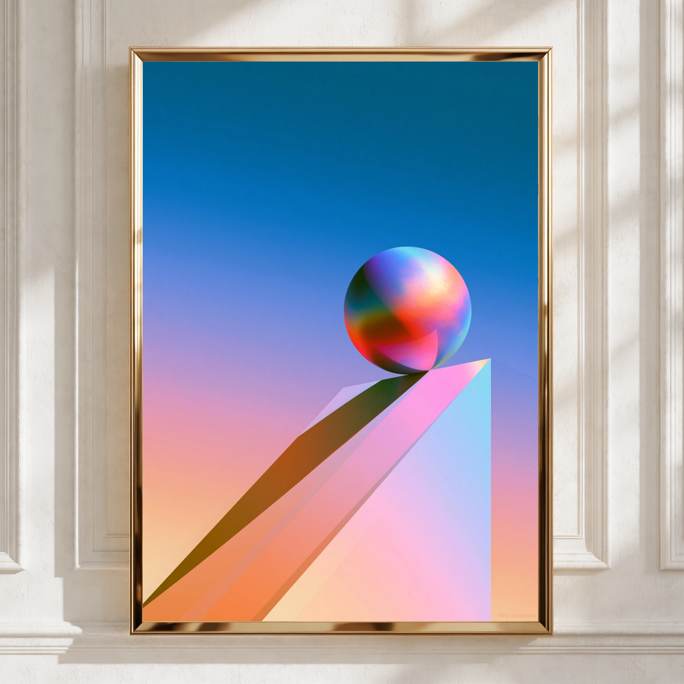 Iridescent Sphere Geometric Poster, 3D Abstract Ball Art Print, Modern Gradient