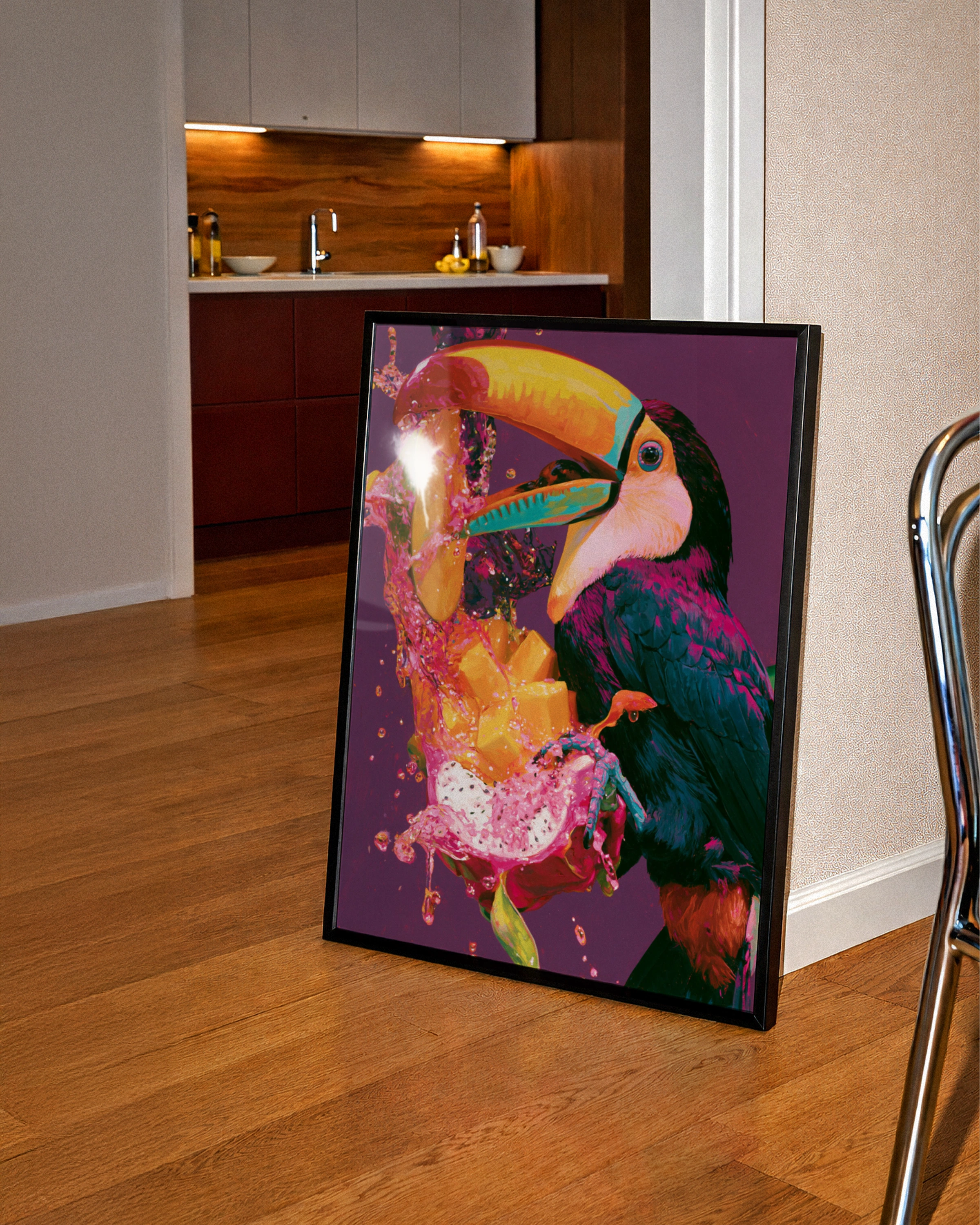 Toucan Tropical Fruit Splash Poster, Vibrant Bird Wall Art Print