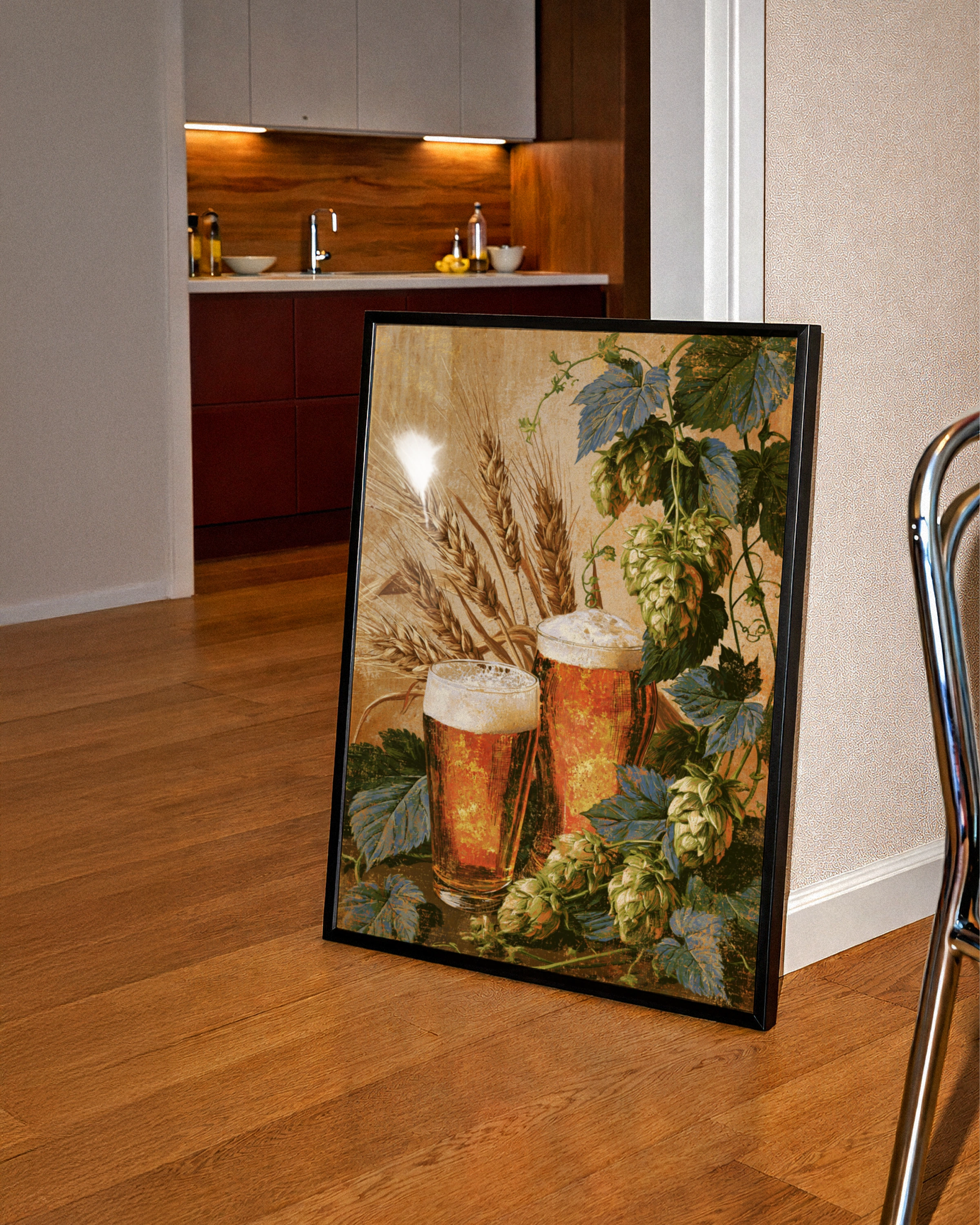 Beer Hops & Wheat Still Life Poster, Vintage Brewery Wall Art Print