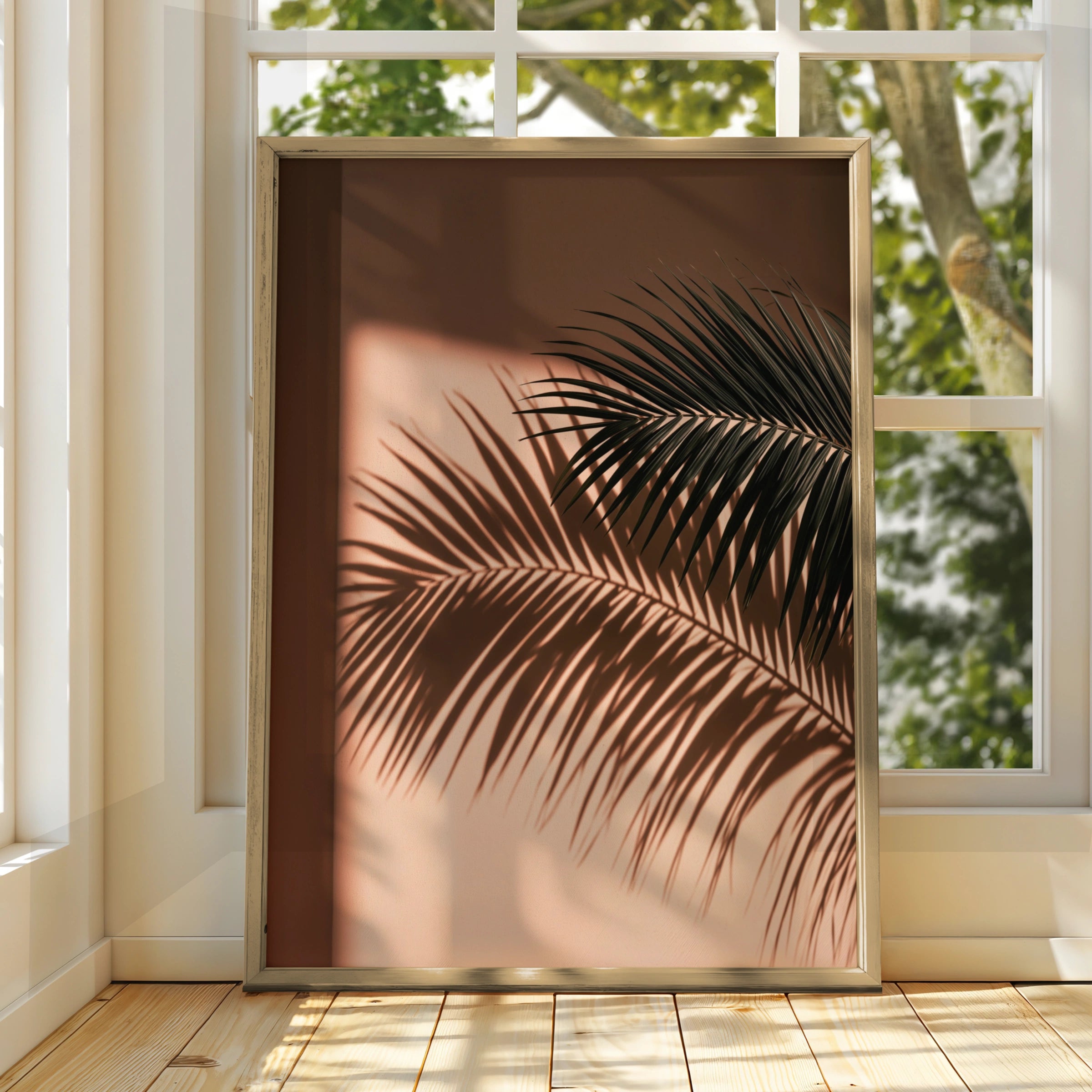 Palm Shadow Wall Art Poster, Tropical Leaf Print, Minimalist Botanical
