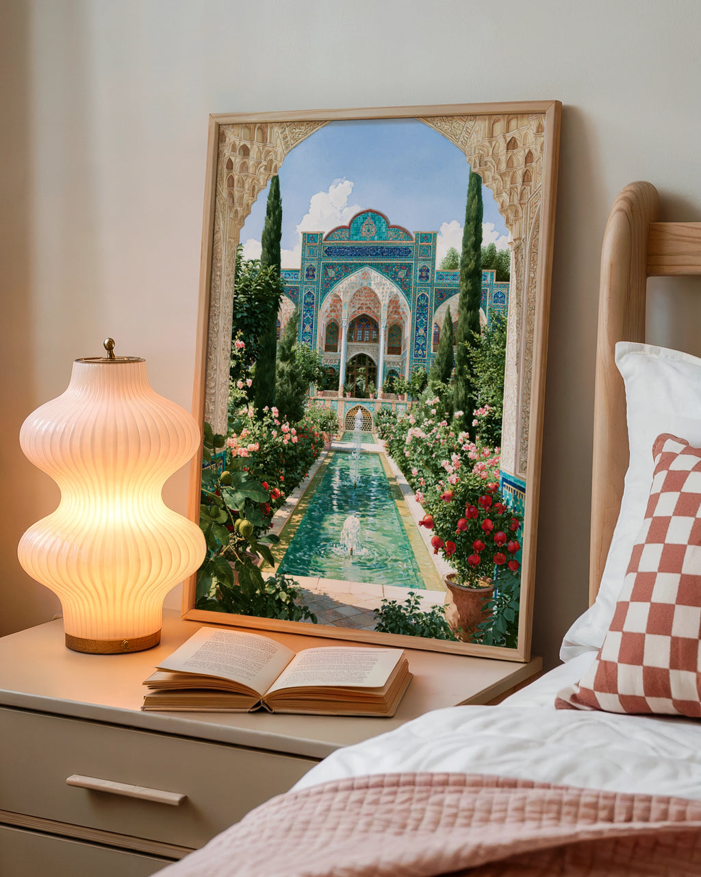 Persian Fountain Courtyard Poster, Islamic Architecture, Mosaic Garden Art Print
