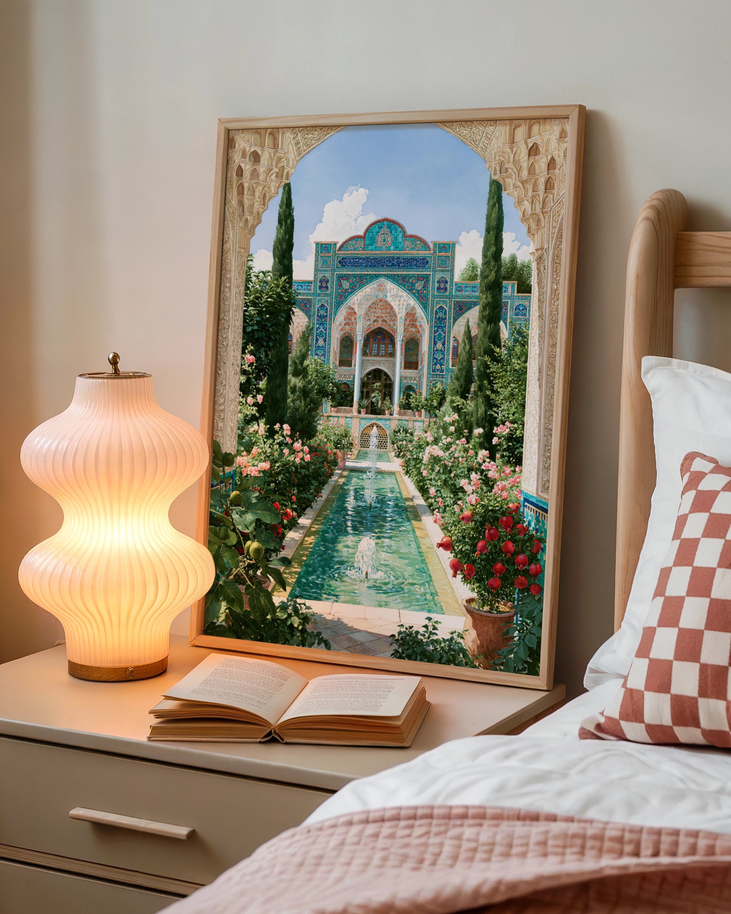 Persian Fountain Courtyard Poster, Islamic Architecture, Mosaic Garden Art Print