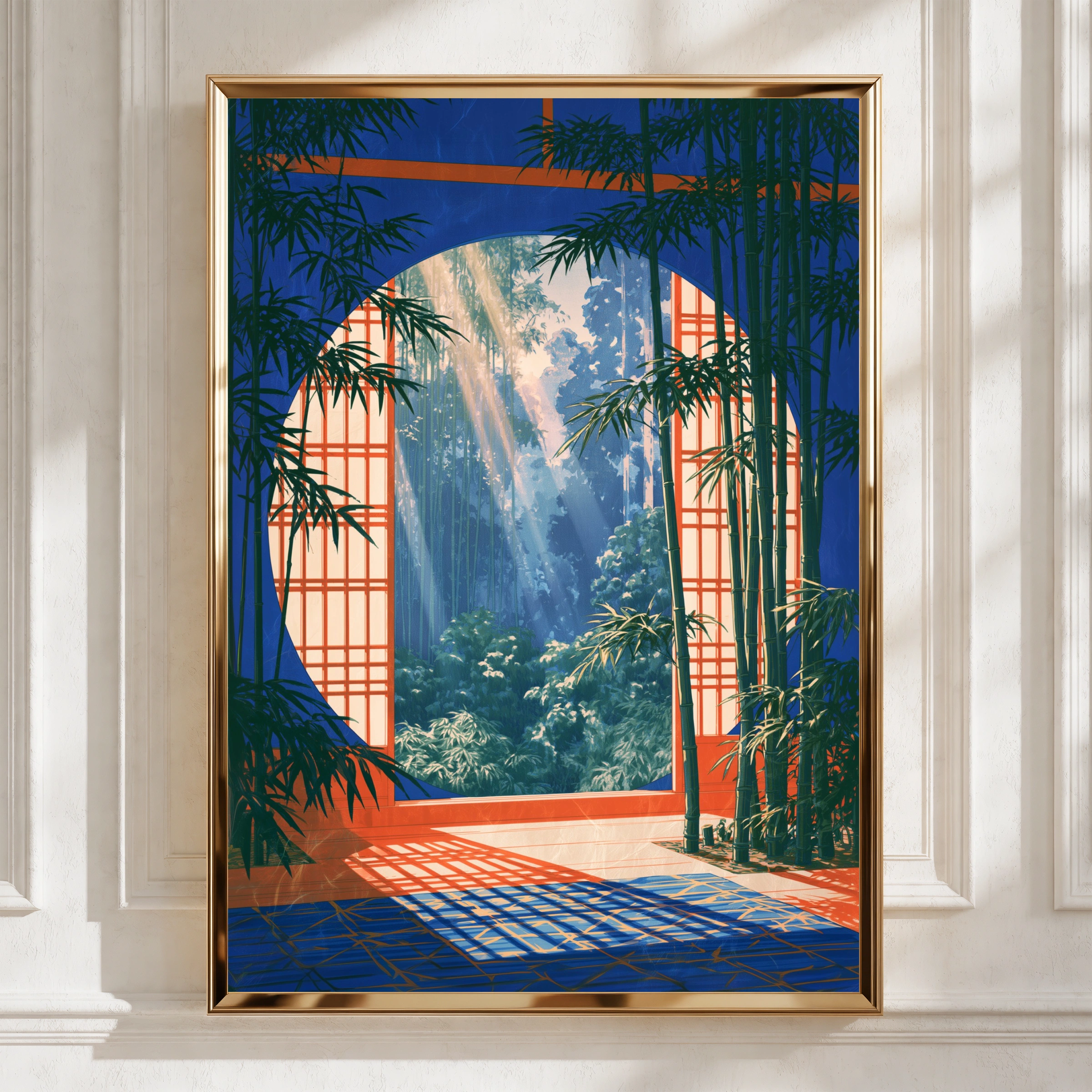 Japanese Bamboo Garden Arch Poster, Shoji Screen Wall Art, Zen Print