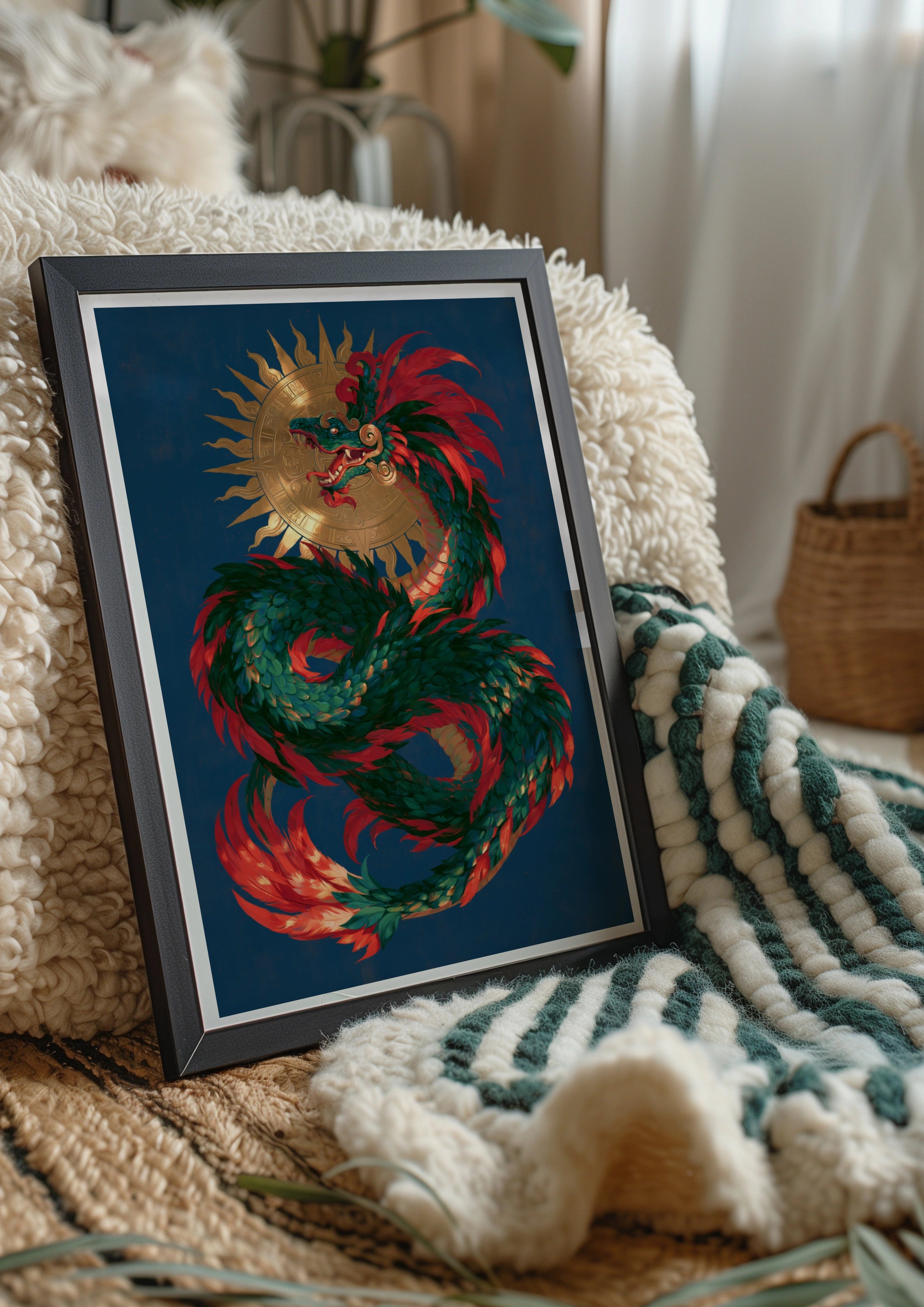 Quetzalcoatl Aztec God Poster, Feathered Serpent Wall Art, Mythology Print