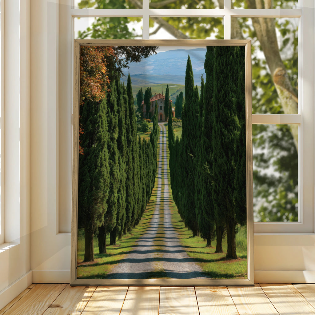 Tuscany Cypress Boulevard Wall Art Poster, Italian Countryside Print, Nature Landscape