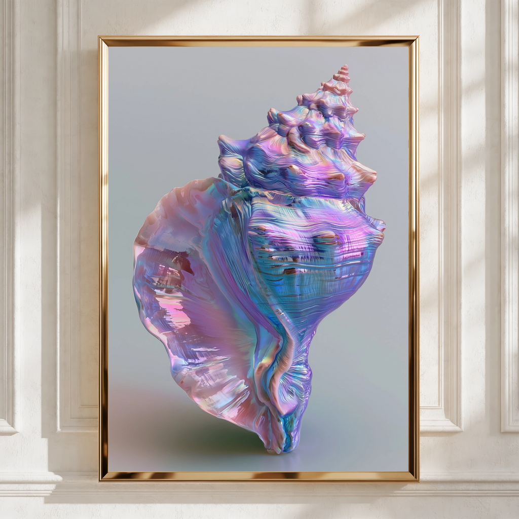 Iridescent Shell Poster, Conch Wall Art, Pastel Ocean Print, Modern Coastal