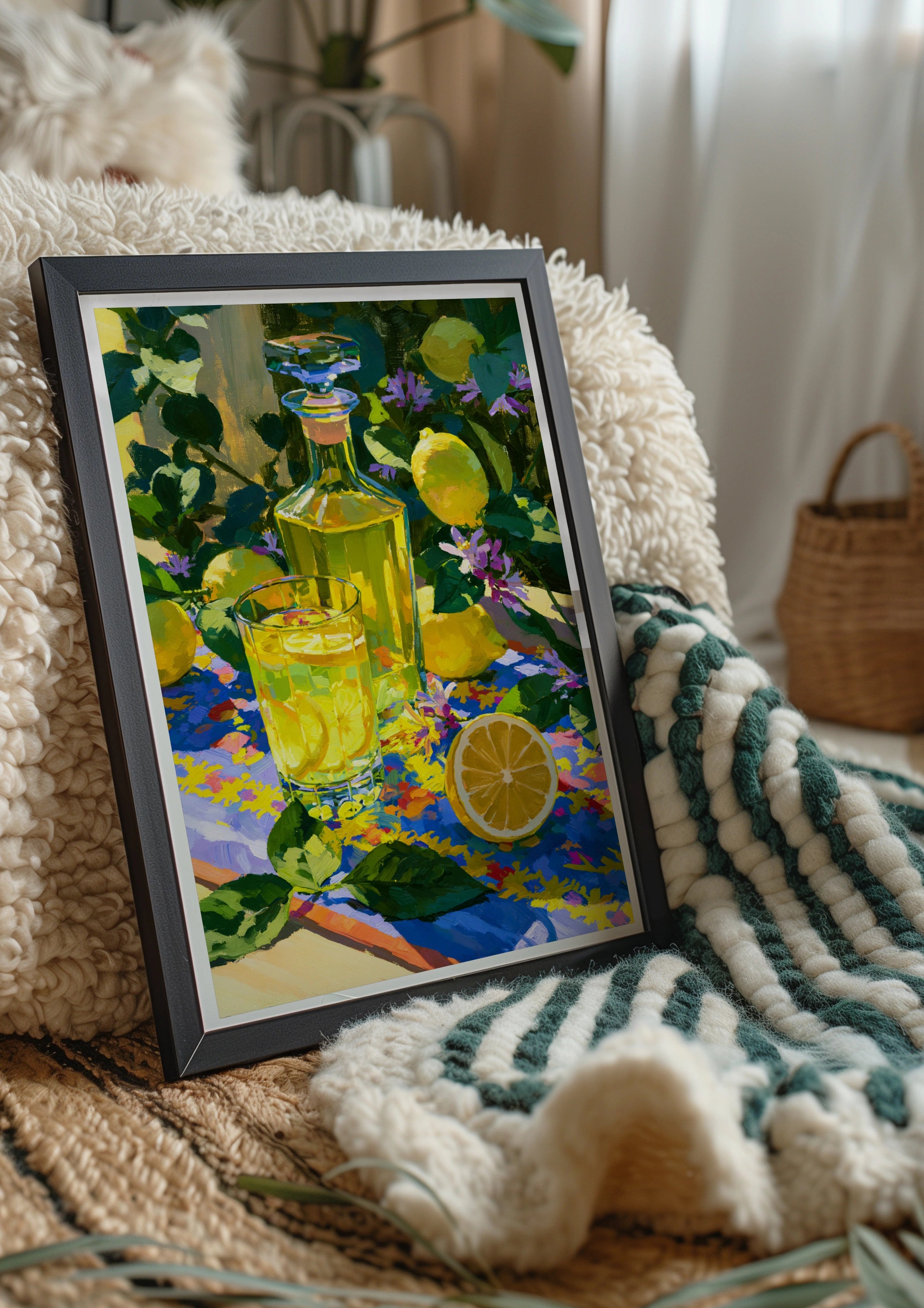 Limoncello Still Life Poster, Lemon Print, Italian Kitchen Wall Art