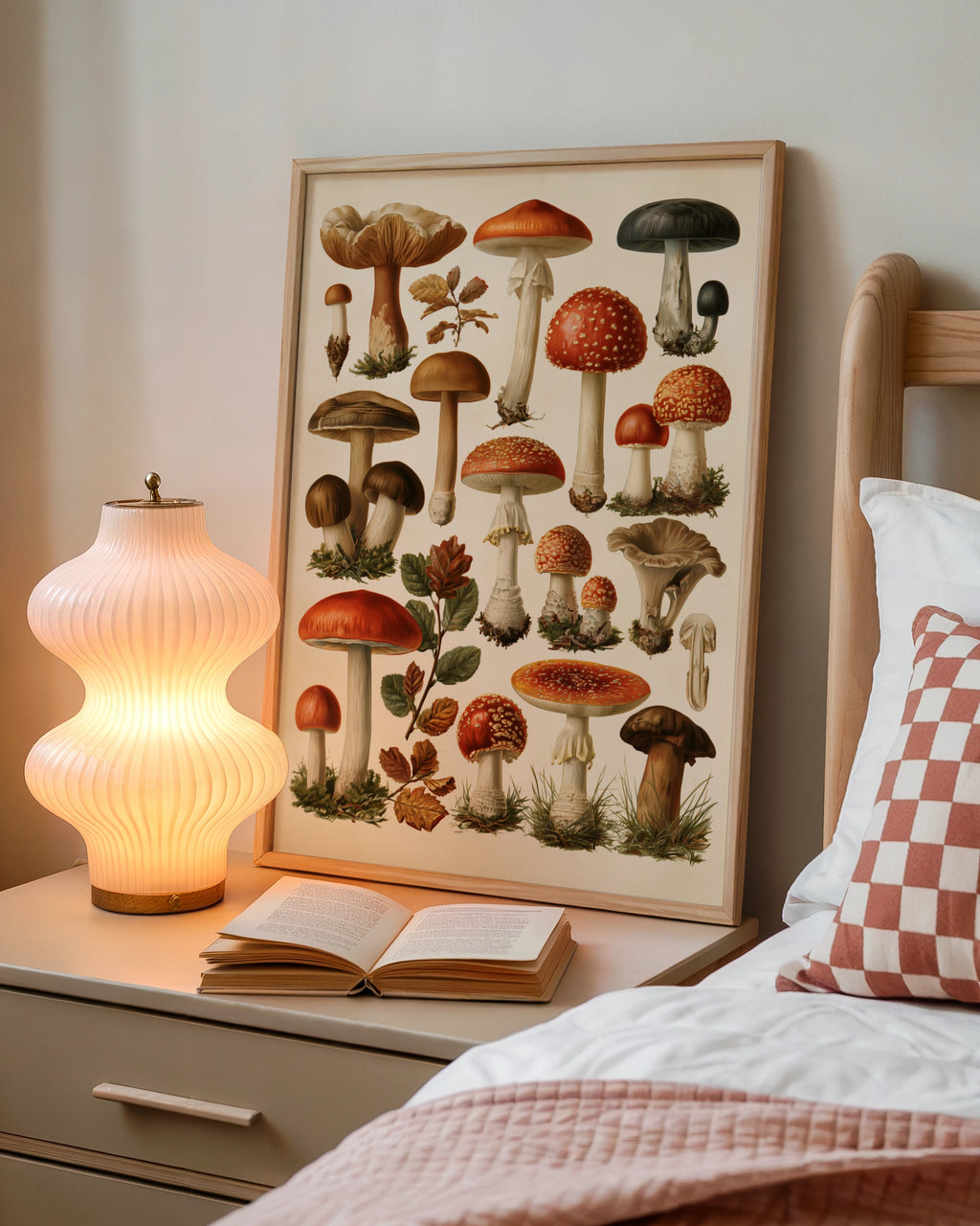 Mushrooms Botanical Illustration Poster, Vintage Fungi Wall Art Print