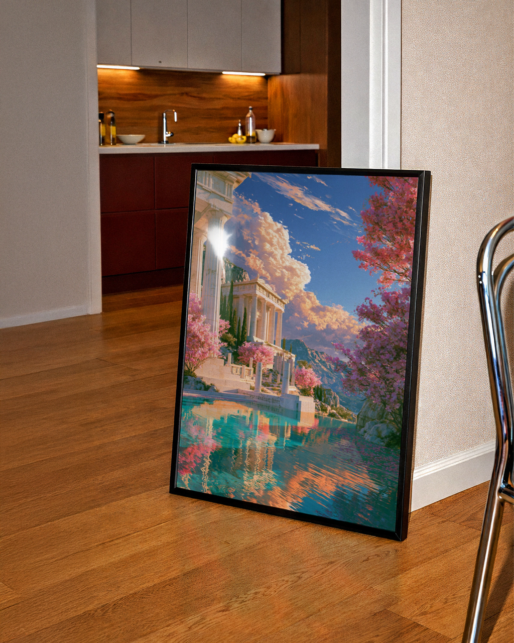 Greek Temple Acropolis Poster, Ancient Greece Wall Art, Colourful Fantasy Print
