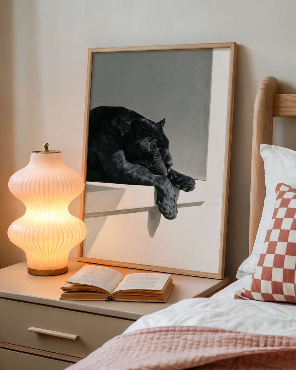 Sleeping Black Panther Poster, Monochrome Wildlife Wall Art, Minimalist Print