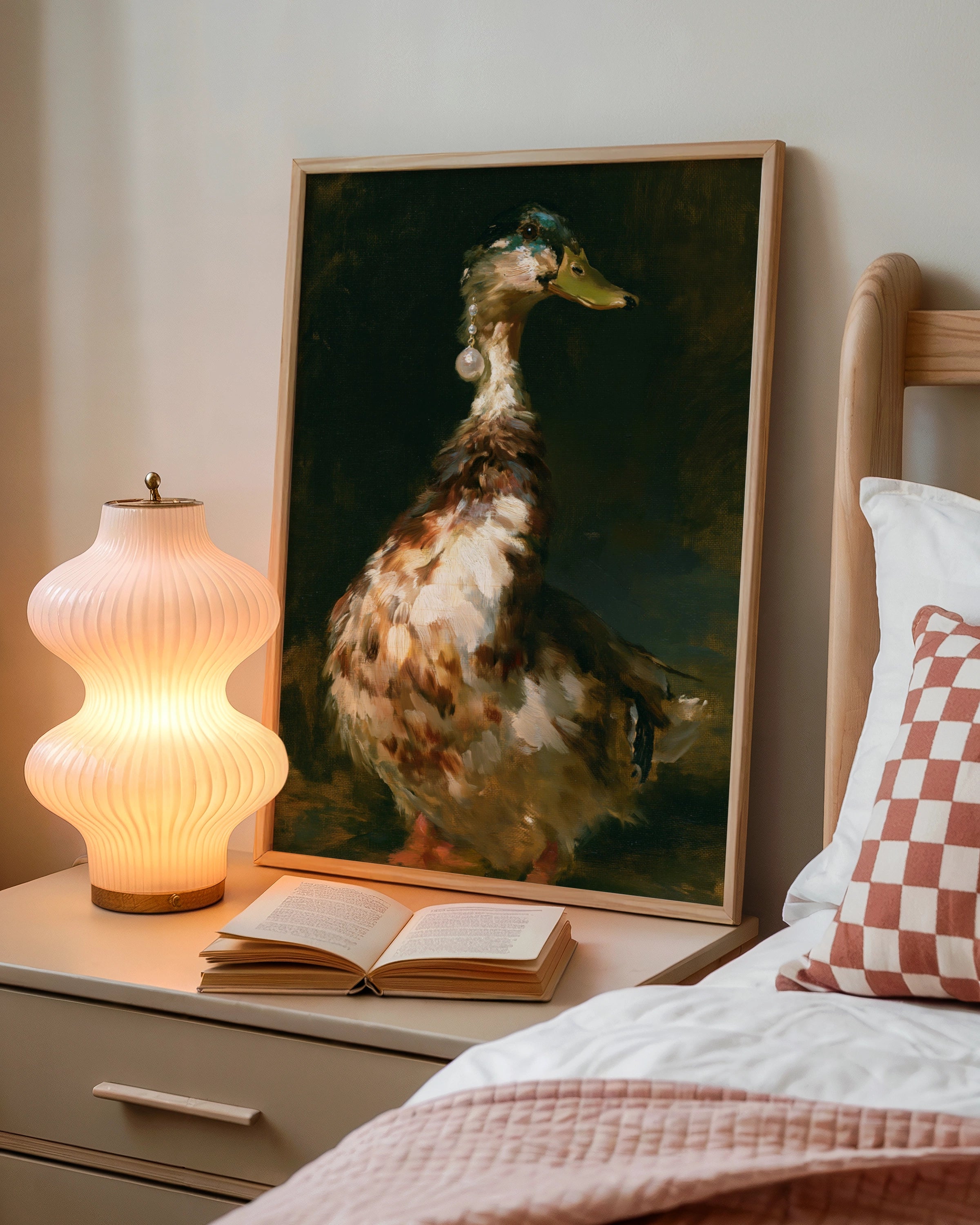 Duck with Pearl Earring Wall Art Poster, Funny Animal Portrait, Old Master Style