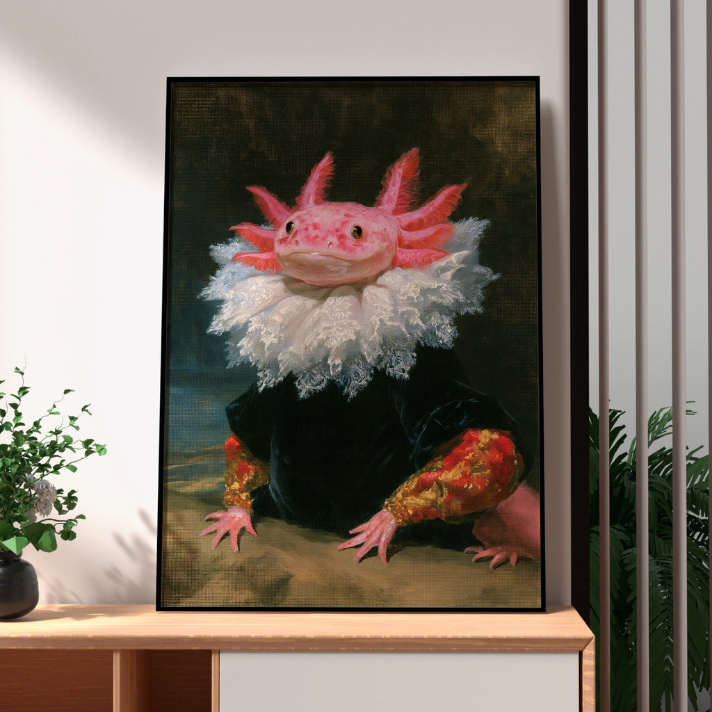 Axolotl Portrait Poster, Renaissance Style, Funny Animal Wall Art Print