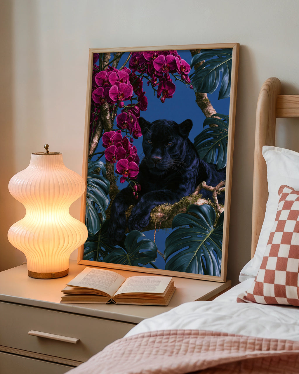 Black Panther Orchids Monstera Poster, Tropical Jungle Wall Art Print