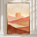 Boho Sun Mountain Poster, Terracotta Desert Landscape Print, Mid Century Wall Art