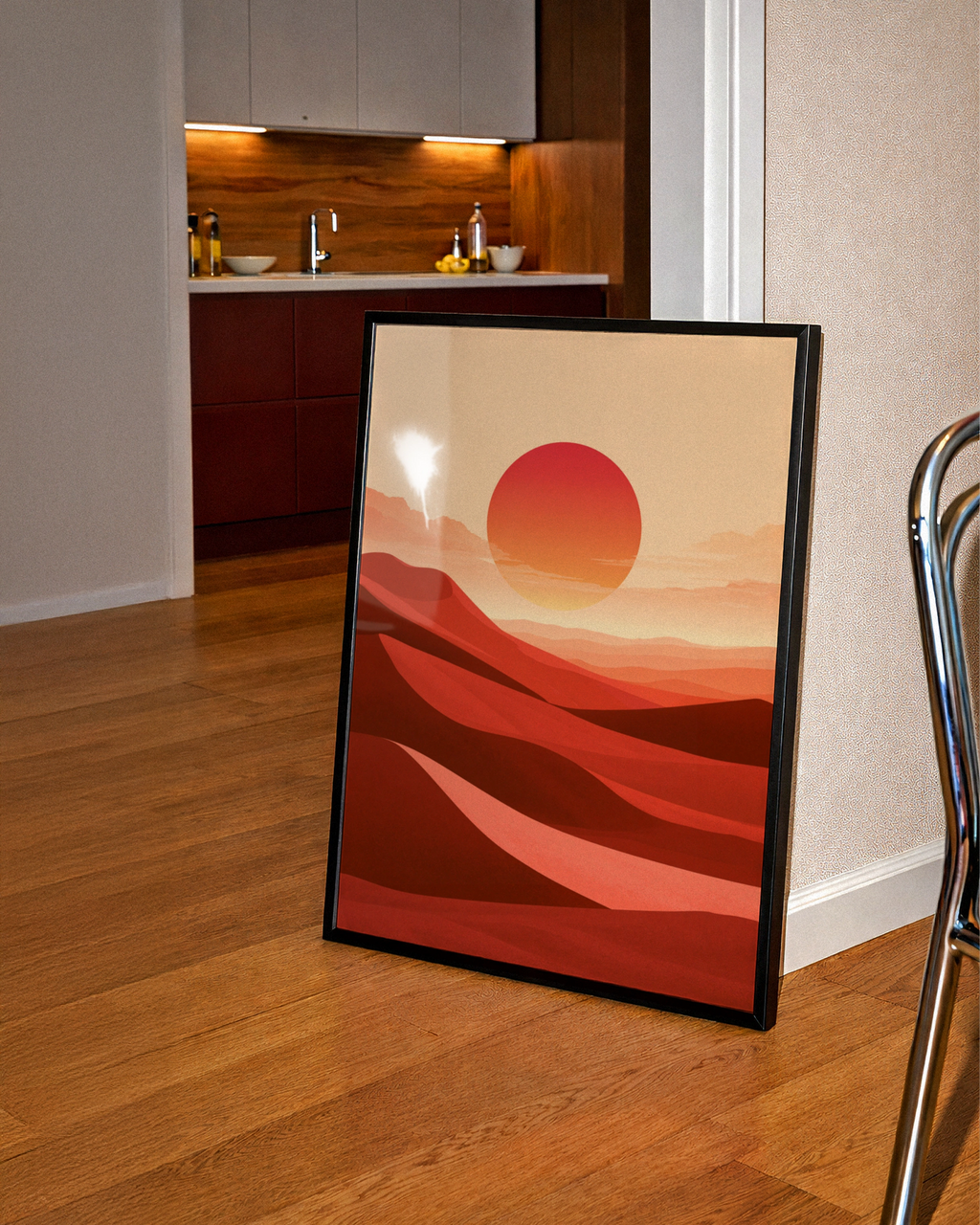 Desert Sun Minimalist Poster, Red Sand Dunes Wall Art, Boho Print